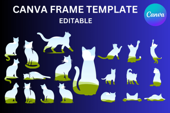 20 Cats Silhouettes Canva Frame Template: Your Design Solution