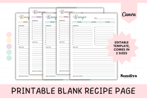 Organize Your Kitchen: Blank Recipe Page Canva Template 4